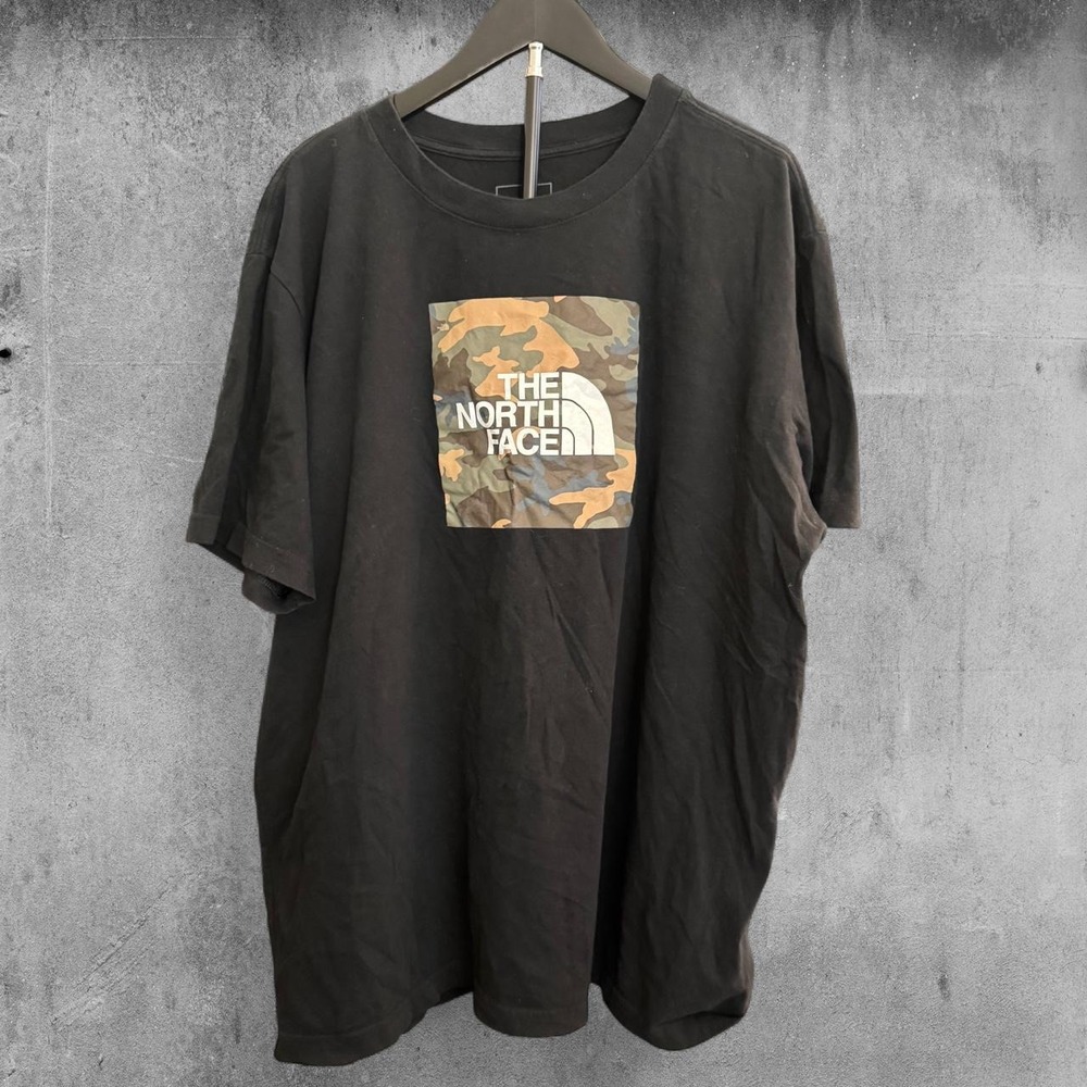 The North Face black camo t-shirt with white logo, size XXL